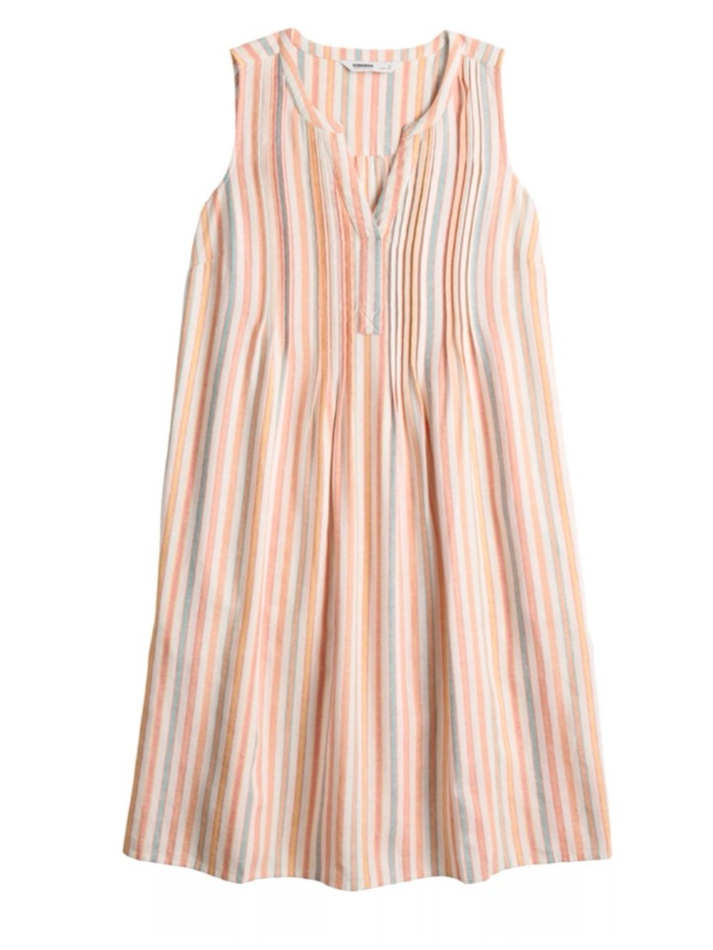 Sonoma Sleeveless Striped linen blend sleeveless pastel dress